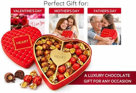 Premium Italian Chocolate Truffles Gift Box - Heart Shaped Valentine's Day Gourmet Assortment - Milk Chocolate Hazelnut & Dark Chocolate Luxury Collection - Anniversary Birthday Gift for Women Men