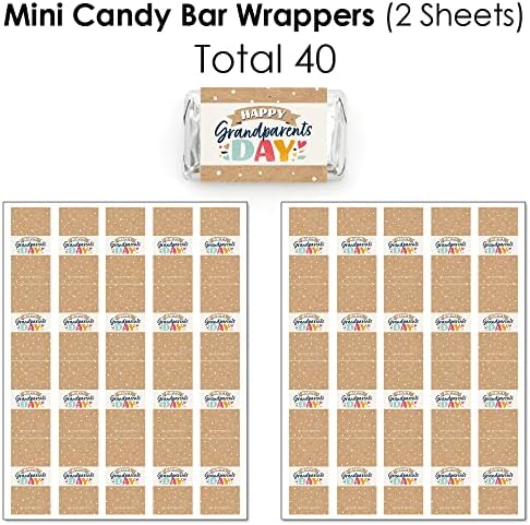 Big Dot of Happiness Happy Grandparents Day - Mini Candy Bar Wrappers, Round Candy Stickers and Circle Stickers - Grandma and Grandpa Party Candy Favor Sticker Kit - 304 Pieces