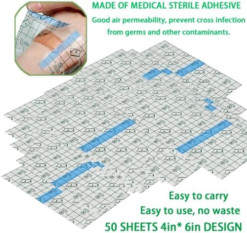 50 Pieces 4 x 6 in Stretch Waterproof Adhesive Bandages Transparent Film for Tattoo Aftercare and Skin Repair Adhesive Tattoo Supply Wrap