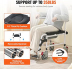 VEVOR Shower Commode Wheelchair with 4 Lockable Wheels, Footrests, Flip-up Arms, 3-Level Adjustable Height, 5L Removable Bucket, 350 LBS Capacity, Commode Chair for Adults Seniors