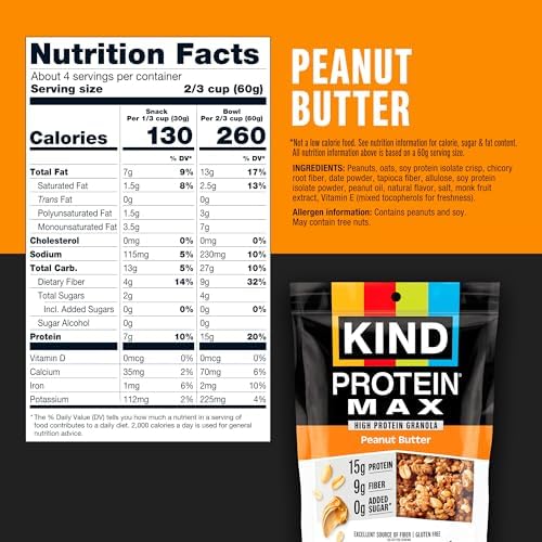 KIND Protein MAX Granola, Peanut Butter, Gluten Free, High Protein, Keto Snacks, 15g Protein, 9oz, 1 Count