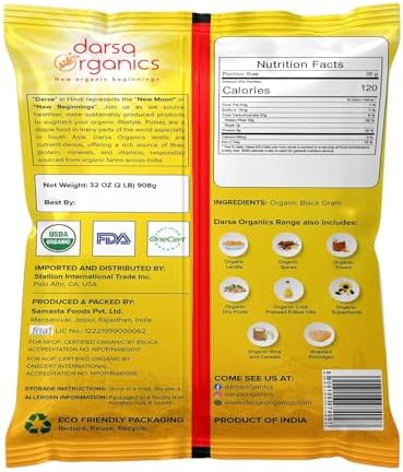 Darsa Organics Split Urad Dal (Chilka) 2lb - Organic Black Gram Lentils with Skin - USDA Certified, Non-GMO Protein-Rich Lentils for Indian Cooking, Soups, Stews & Salads