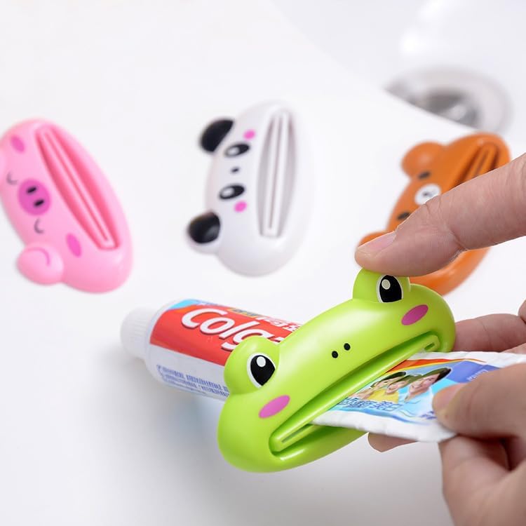 4PCS Toothpaste Tube Squeezer Cartoon Reusable Toothpaste Tube Portable Cute Rolling Holder Squeezer for Bathroom Home Saving Toothpaste Facial Cleanser Creams Bathroom Accessories-Frog/Panda/Pig/Cat