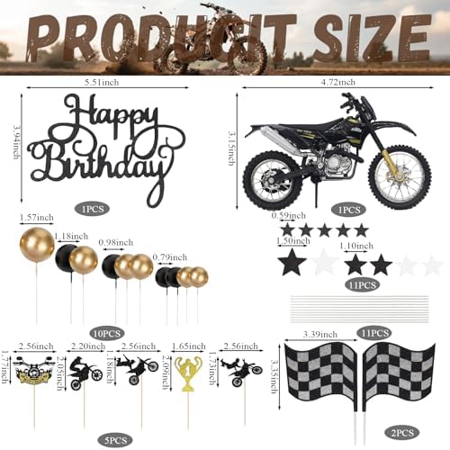 BiBo Dirt Bike Cake Topper, 31 PCS Motorcycle Birthday Party Decorations, Dirtbike Cupcake Toppers for Motocross Race Car Theme Birthday Party Decor Supplies (Black)