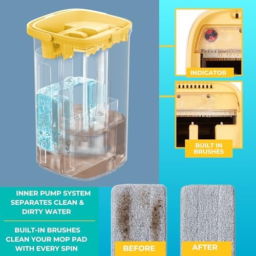 True & Tidy® TrueClean Mop & Bucket Spin Mop Pump System, Patent Pending 3 Compartments Separate Clean & Dirty Water, Hands-Free Self-Wringing Aluminum Head, Machine Washable Pads, in Gift Box