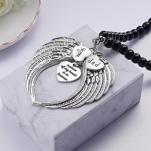 Silver Angel Wings A Piece of My Heart is in Heaven Rear View Mirror Car Charm, Mom Dad Angel Ornament, Sympathy Condolence Gift