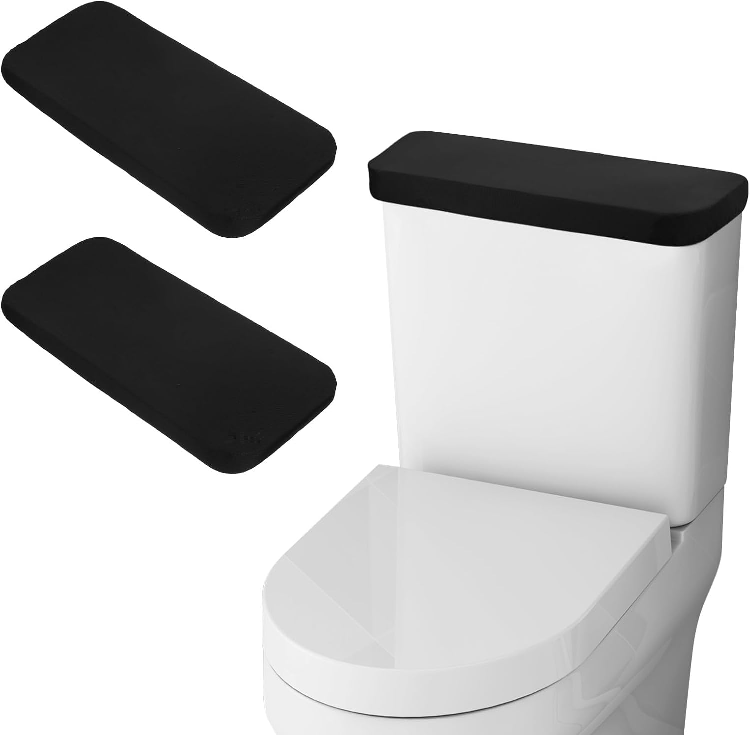 2PCS Toilet Tank Cover, Toilet Top Cover Universal Toilets Tank Lid Covers Soft and Absorbent Replacement with Elastic Bottom for Bathroom Decor Accessories (Black)
