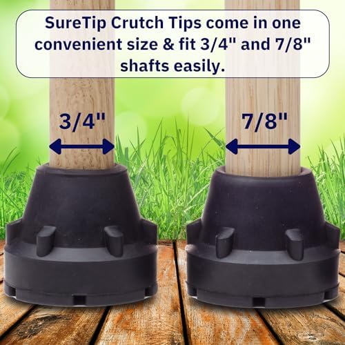 Black Crutch Tips & Cane Tip (Pair of 2) – 1 Size Fits All 3/4" 7/8” Inch - Extreme Grip Heavy Duty Universal Sizing Crutches Shafts Longest Lasting High Performance Rubber Non-Slip