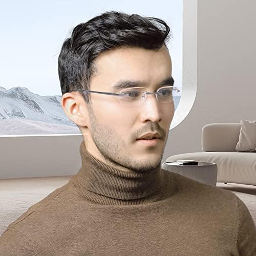 LUFF Rimless Reading Glasses Ultra Light Metal Frame Readers for Men and Women with Spring Hinge