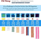 AM/PM 31 Day Monthly Pill Organizer Holder with Removable Medication Pods and Bonus Medical Alert Card - Blue for Morning & Grey for Evening (Blue & Yellow)