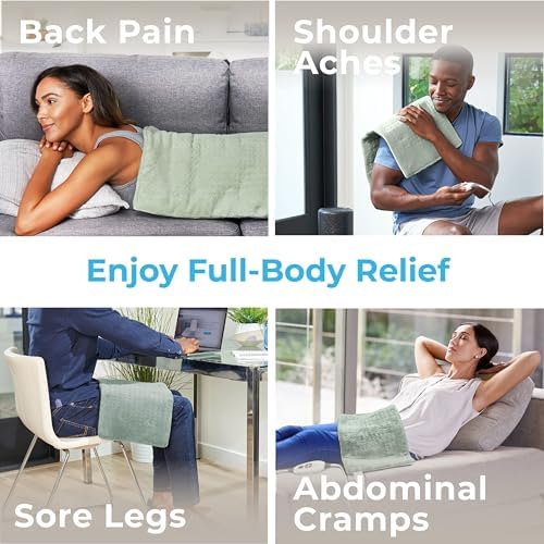 Pure Enrichment PureRelief XL Heating Pad - 12" x 24" Electric Heating Pad for Back Pain & Cramps, 6 Heat Settings, FSA/HSA Eligible, Soft Machine Wash Fabric, Auto-Off & Moist Heat (Zen Green)