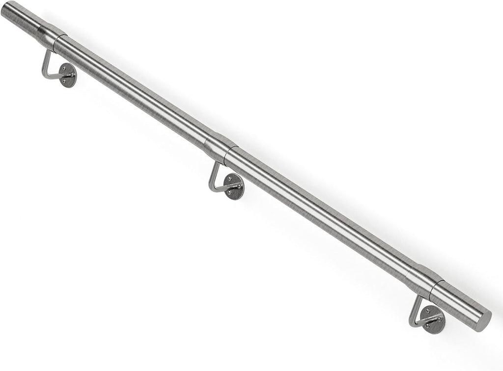 6 Ft Industrial Metal Stairs Handrail Kit, Sturdy Wall Mount 304 Stainless Steel Hand Rail, Indoor Outdoor Stair Railing Wood Concrete Brick Wall,1.65 in Round Pipe Grab Bar, Silver