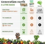 120 Bags 1.6 Gallon (6L) | Tie Handle Compostable Food Waste Bags | BPI Certified Kitchen Countertop Compost Bin Liners | Extra Strong Biodegradable Caddy Bags | Generation earth