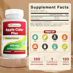 Best Naturals Apple Cider Vinegar Plus 600 Mg 120 Capsules - Vinegar Capsules for Healthier Digestion, Cleanse Body Naturally (Pack of 3)