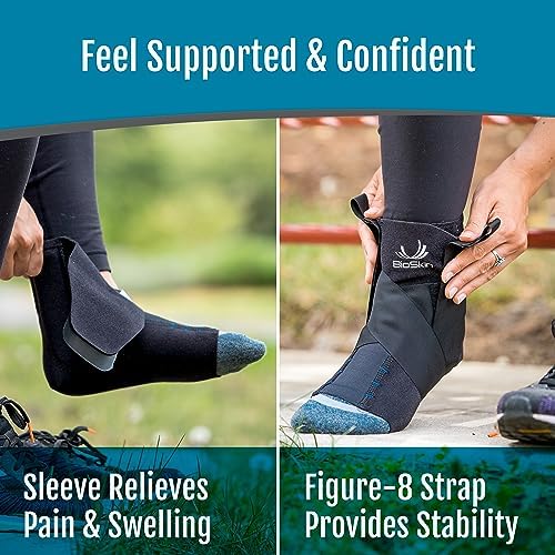 BioSkin Ankle Compression Brace - Sprained Ankle, Post Injury Support Brace for Women and Men, Swollen Feet Relief, HSA or FSA Eligible (Medium, Large)