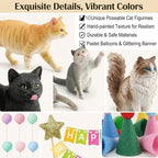 31PCS Realistic Cat Cake Toppers Set, 10 Hand-Painted Miniature Cat Figurines with Birthday Banner, Balloons, Party Hats, Perfect for Cat Themed Birthday Party, Baby Shower, Home Decor for Cat Lovers