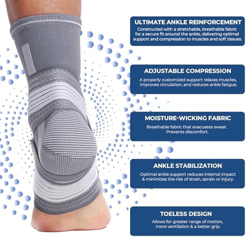 NeoTech Care Adjustable Ankle Support Brace (Gray, Size L, 1 Pair)