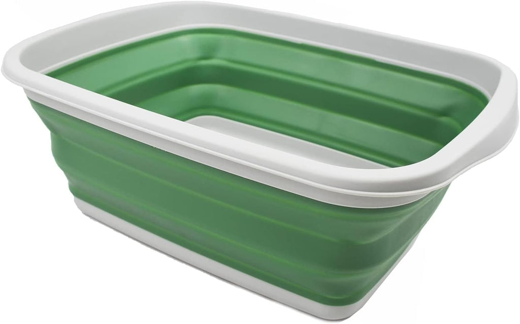 SAMMART 10L (2.6 Gallons) Collapsible Tub - Foldable Dish Tub - Portable Washing Basin - Space Saving Plastic Washtub (Grey/Dark Sea Green, 1)