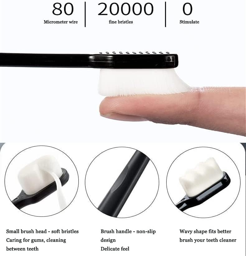 BREVI Nordic-Inspired Premium Nano Toothbrush, Extra Soft with 20000 Soft Bristles, Micro Fur Manual Toothbrush for Sensitive Gums and Teeth (4 Packs)
