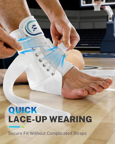 White Quick Lace Up Ankle Brace for Women Men with Removable Splints, Adjustable Ankle Support for Achilles Tendonitis, Ankle Sprain & Swelling Relief for Volleyball, Running & Daily Wear, M