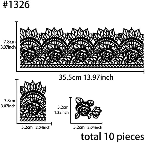 Large Pre-Made Ready to Use Edible Cake Lace Rose Scallop Black 14-inch 10-piece Set