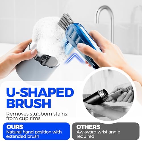 6 PACK Holikme 4 in 1 Cup Lid Cleaning Brush Set with 3 Straws, Multifunctional Bottle Brush, Silicone Cup Lid Gap Cleaner, Durable Bristle Crevice Cleaning Brush,Flat End Brushes,Navy & Black & Olive