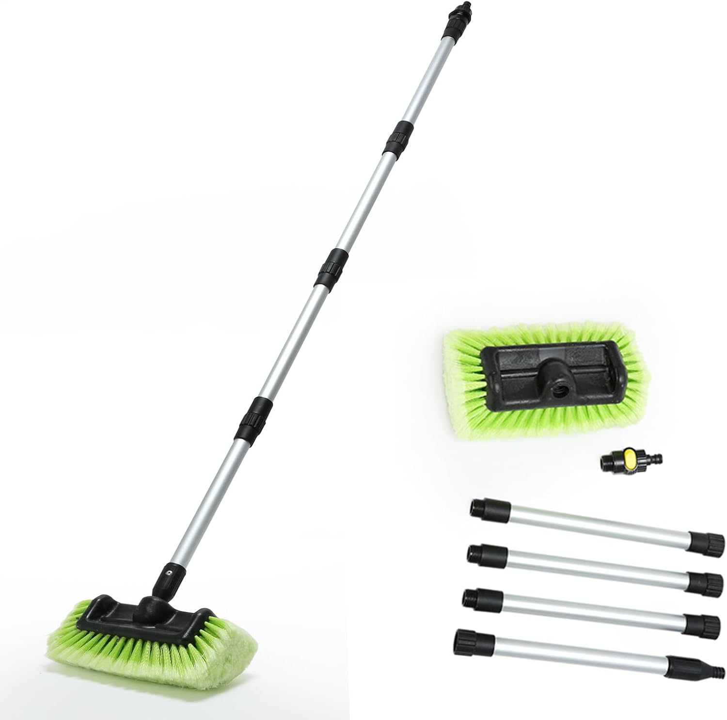 Forgrace Car Wash Brush 12" with Long Handle 60 Inch, Soft Bristle Scrub Brush for Car, Truck, Boat, RV, House Siding, Deck Camper Exterior Washing Cleaning Tool Green