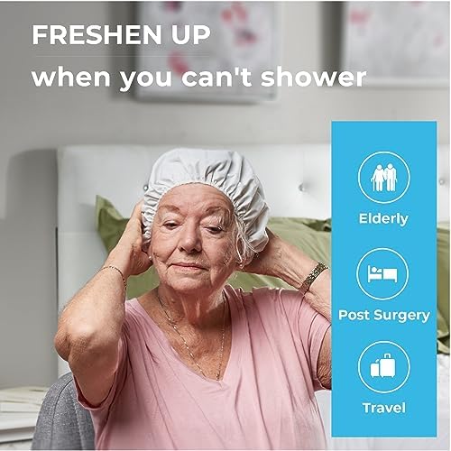 Scrubzz Shampoo Caps No Rinse for Elderly and Bedridden Patients, Rinse Free Shampoo Caps for Post Surgery and Hospital Stays, Waterless Hair Washing Shower Caps - 6 Pack