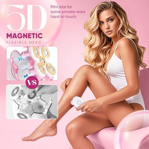 Electric Razors for Women - Upgraded Magnetic Electric Shaver for Women, Cordless Painless Hair Remover for Legs Bikini Face, Lady Trimmer for Sensitive Skin, Detachable and Waterproof, Pink