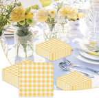40 Pcs Yellow Gingham Paper Napkins,13x13 Inch Unolded Square Yellow and White Napkins Disposable - Soft Dinner Napkins for Picnic, Wedding, Party, Daily Use (6.5x6.5 Inch Folded)
