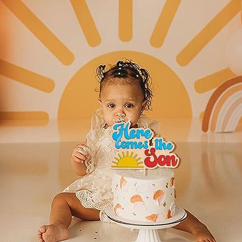 Here Comes The Son Baby Shower Cake Topper - Boho Sunshine Wooden Cake Topper,Boy Retro Sun Party Deco (SON TOPPER)
