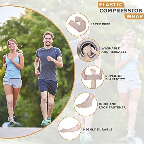 D&H Medical Elastic Bandage Wrap – 4 Pack Premium Compression Bandage Rolls + 4 Extra Clips | 2 Rolls of Each Size (4 Inch x 5 Feet & 3 Inch x 5 Feet), Elastic Bandage for Wrist, Calf, Ankle & Foot