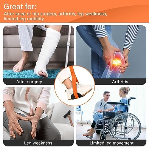 39'' Long Leg Lifter Hip Replacement,Rigid Leg Lifter Strap for Knee Replacement Surgery Recovery,Foot Lifter Easily Get in and Out of Bed,Car,Wheelchair,with Padded Loop for Hands and Feet