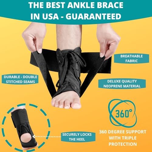 MEDIZED Ankle Brace, Lace Up Adjustable Support for Running, Basketball, Injury Recovery, Sprain! Ankle Support Wrap for Men, Women, and Children (Large)