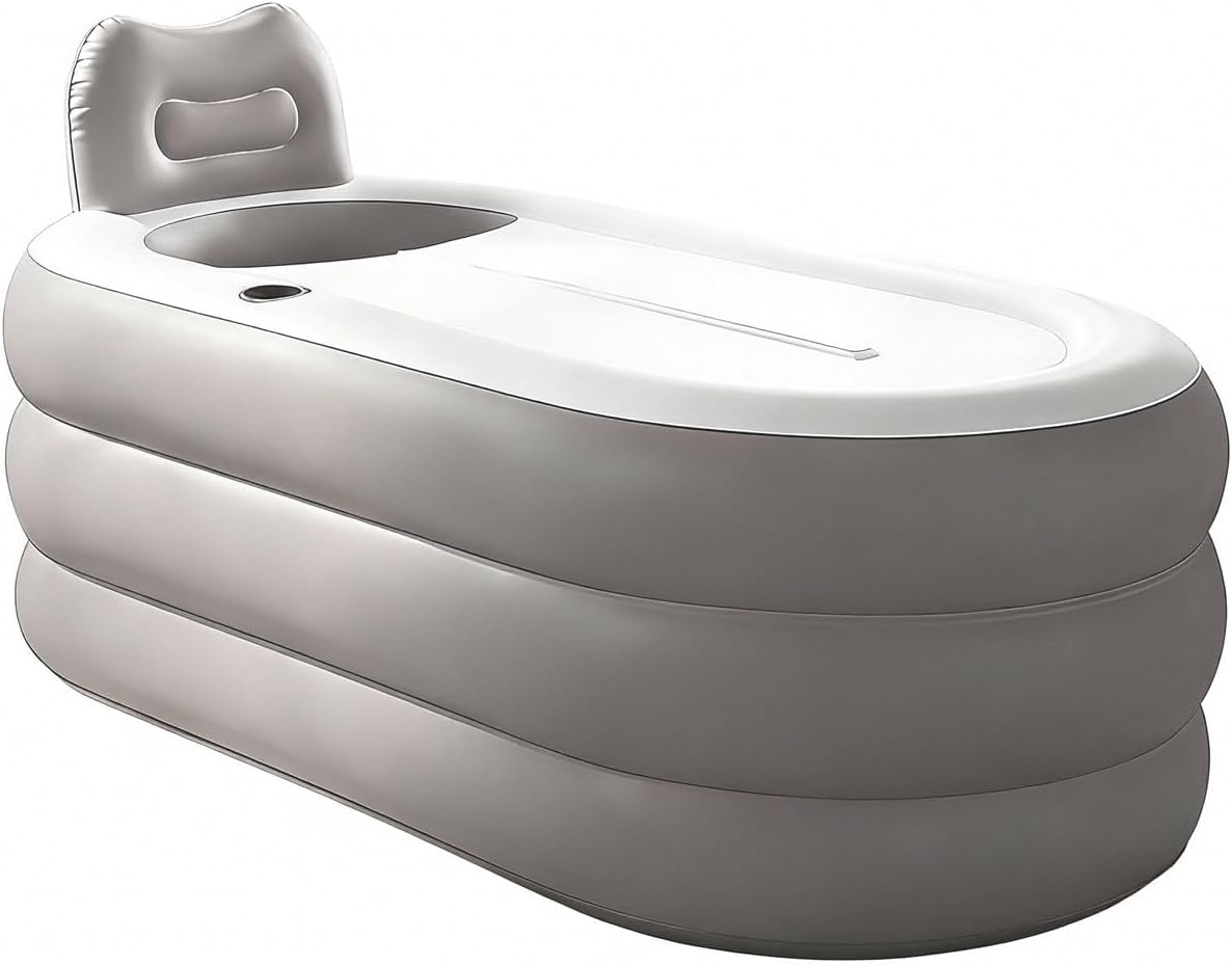 Inflatable Bathtub with Electric Air Pump and Bath Pillow - Portable Bathtub with Zippered Lid and Cup Holder Suitable for Indoor and Outdoor Use