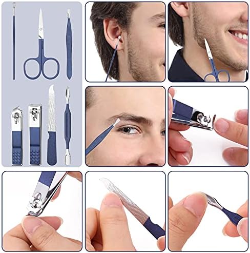 Aceoce Travel Manicure Set Mens Grooming Kit Stainless Steel Nail Clippers Nail Care Tool with Luxurious Travel Case Manicure Pedicure Set Professional Personal Care Gift for Men Family Friends