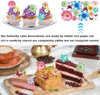 Edible Flowers Cake Decorations - Butterflies Cake Topper Set of 55PCs, Wafer Paper Cupcake Toppers for Wedding Birthday Party Cake Decorating (Mixed Size & Colour)