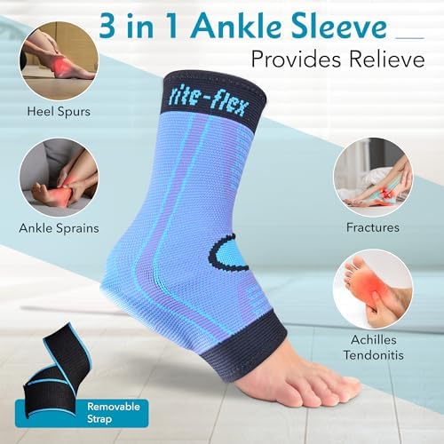3-in-1 Ankle Compression Sleeve with Silicone Heel Pad - Ankle Brace for Sprains, Foot Fatigue, Post Surgery, Plantar Fasciitis Relief & Support (2, Small)