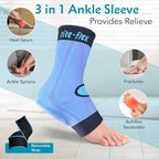 3-in-1 Ankle Compression Sleeve with Silicone Heel Pad - Ankle Brace for Sprains, Foot Fatigue, Post Surgery, Plantar Fasciitis Relief & Support (2, Small)
