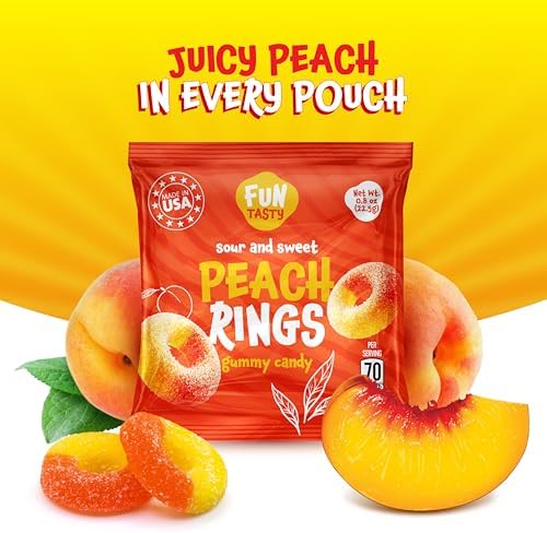 Peach Rings - 24 Packs - Peach Gummy Candies Individually Wrapped - Sweet and Sour Candy for Classroom, Snacking, Gifting, and Goodie Bags - Soft Gummy Rings