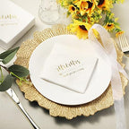 Teling 400 Pcs Wedding Napkins Gold Foil 3 Ply Mr Mrs Wedding Cocktail Napkins for Reception Engagement Bridal Shower Party Supplies Beverage Dessert Table Decorations(White)
