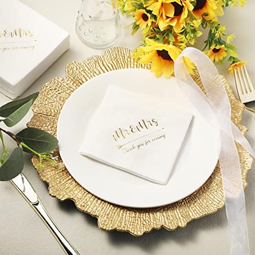 Teling 400 Pcs Wedding Napkins Gold Foil 3 Ply Mr Mrs Wedding Cocktail Napkins for Reception Engagement Bridal Shower Party Supplies Beverage Dessert Table Decorations(White)