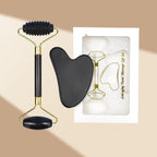 Thorn Stone Facial Massage Roller and Gua Sha Set Body Meridian Redness Skin Care Self Care for Men Women Massager for Face Eyes Neck Relieve Fine Lines Wrinkles Quartz Home Massage 2-Pack Black 1