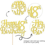 1 PCS Happy 18th Birthday Cake Topper Gold Glitter Cheers to 18 Years Birthday Cake Pick 18 Fabulous Cake Decoration for Happy 18th Birthday Theme Party Decorations Supplies