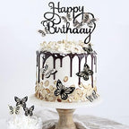 13-Piece Butterfly Cake Toppers - 3D Butterfly Cupcake Toppers for Girls & Women's Birthdays (Black & White)