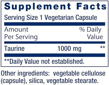 Life Extension Taurine, Pure Taurine Amino Acid Supplement, Heart, Liver and Brain Health, Longevity, Muscle and Exercise, 1000 mg, Non-GMO, Gluten-Free, Vegetarian, 180 Vegetarian Capsules