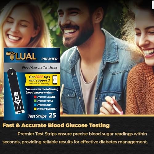 Premier Blood Glucose Test Strips 25 ct, Compatible with Premier Meters, Diabetic Test Strips | Premier Test Strips 25 Count, Bonus Diabetes Guide Included (25)