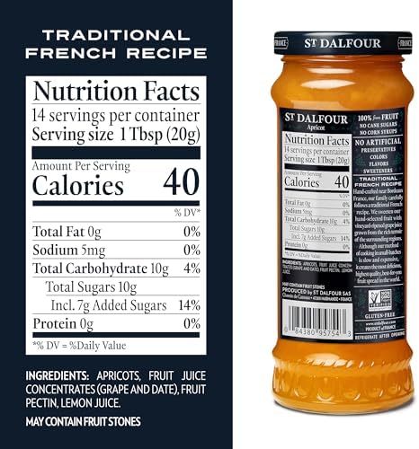 St. Dalfour Apricot Fruit Spread - 10oz - 100% from Fruit, No Artificial Ingredients, Non-GMO, No Cane Sugars, All Natural, Made in France