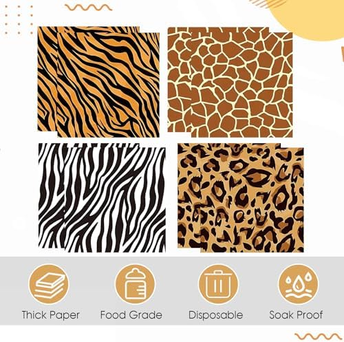 80PCS Animal Safari Napkins Jungle Animal Theme Paper Napkins Tiger Zebra Giraffe Leopard Print Napkins Cheetah Napkins Party Supplies for Jungle Safari Birthday Baby Showers