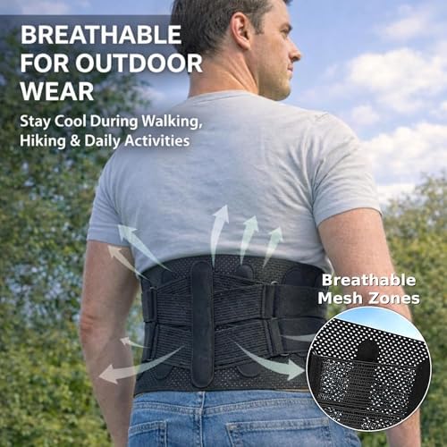 Double Pull Lower Back Brace for Men & Women, Breathable Adjustable Lumbar Support Belt with Elastic Compression, Mid-Waist Back Support for Work, Lifting & Daily Use, Sciatica & Lower Back Pain Relief